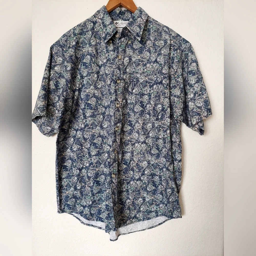Men's Columbia Button Down Shirt  Fishing‎ Outdoors Marlin Print Size M